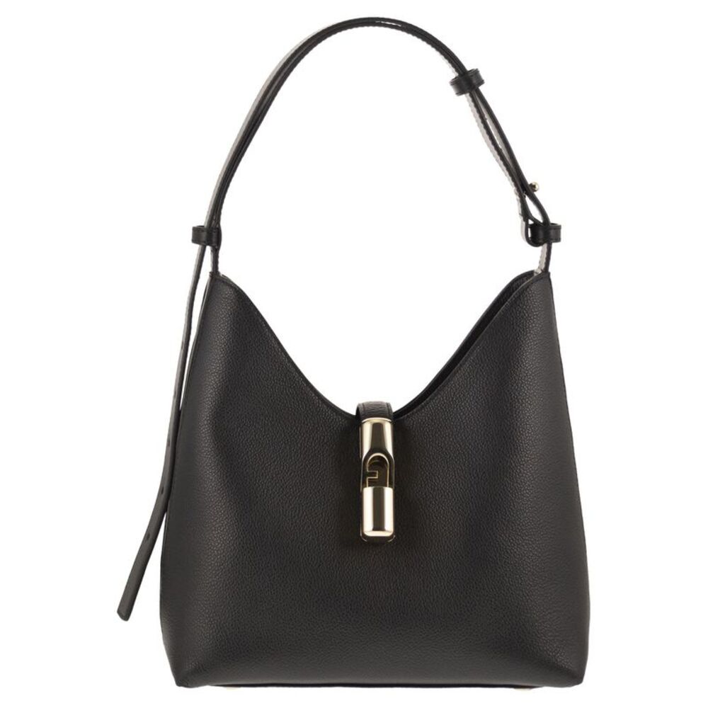 Furla Black Leather Shoulder Bag with Gold Accent